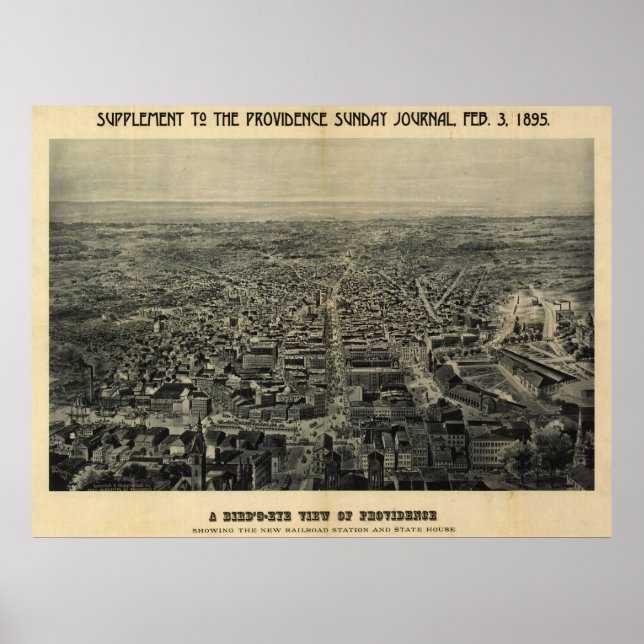 1895 Providence, RI Birds Eye View Panoramic Map Poster (Front)