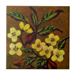 1895 Sherwin Cotton Slip Painted Floral Repro Tile