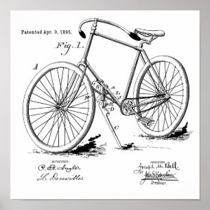 1895 Vintage Bicycle Patent Art Print Customise
