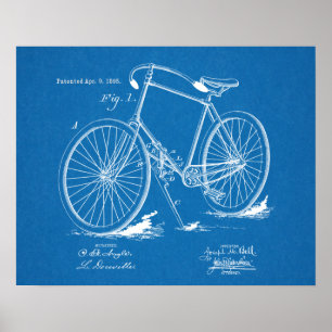 1895 Vintage Bicycle Patent Blueprint Art Print