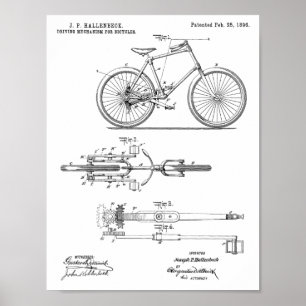 1896 Chainless Bicycle Design Patent Art Print
