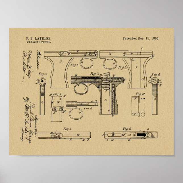 1896 Gun Magazine Patent Art Drawing Print (Front)