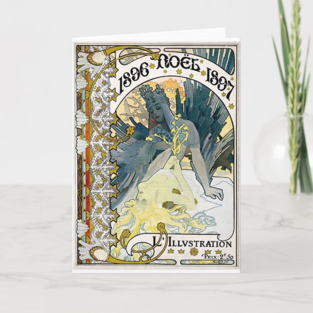 1896 NOEL 1897 Alphonse Maria Mucha Holiday Card (Front)