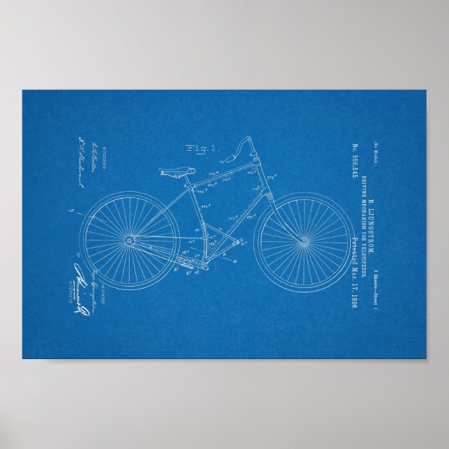1896 Vintage Bicycle Patent Print Blueprint (Front)