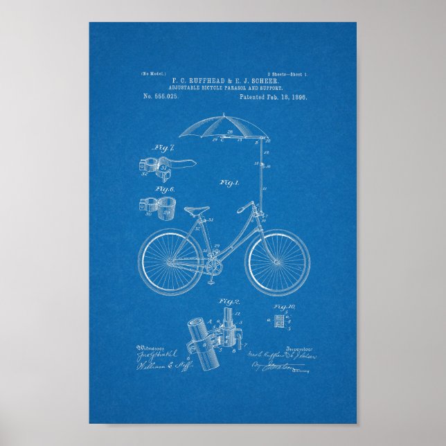 1896 Vintage Bicycle Patent Print Blueprint (Front)
