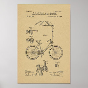 1896 Vintage Bicycle Umbrella Patent Art Print