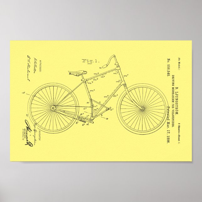 1896 Vintage Bicycle Velocipede Patent Print (Front)