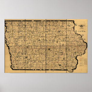 1897 Antique Map of Iowa Rail Delivery Routes Poster