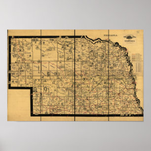 1897 Antique Railroad Map of Nebraska Poster
