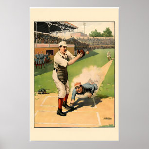 1897 Baseball Home Plate Slide Classic Vintage Poster