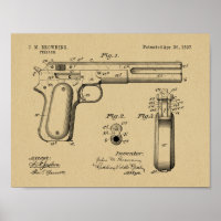 1897 Browning Gun Patent Art Drawing Print