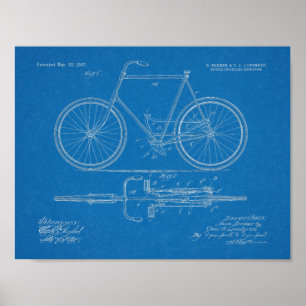 1897 Chainless Bicycle Patent Art Drawing Print