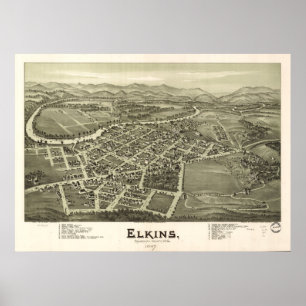 1897 Elkins, WV Bird's Eye Panoramic Map Poster