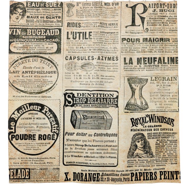 1897 French Newspaper Advertisement Shower Curtain (Front)