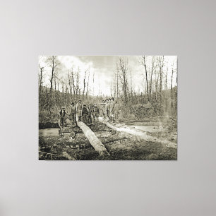 1898 ALASKA NATIVE INDIANS White Men Wood Bridge Canvas Print