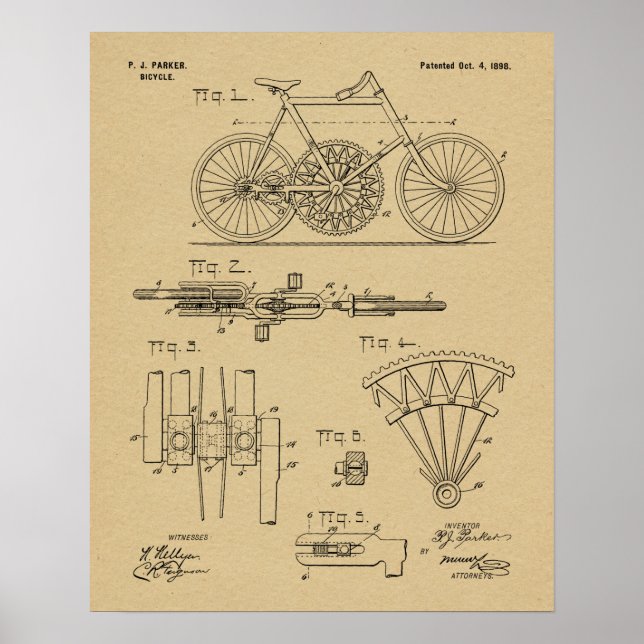 1898 Chainless Gear to Gear Bicycle Patent Print (Front)