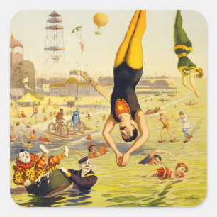 1898 Coney Island Sideshow Poster Square Sticker