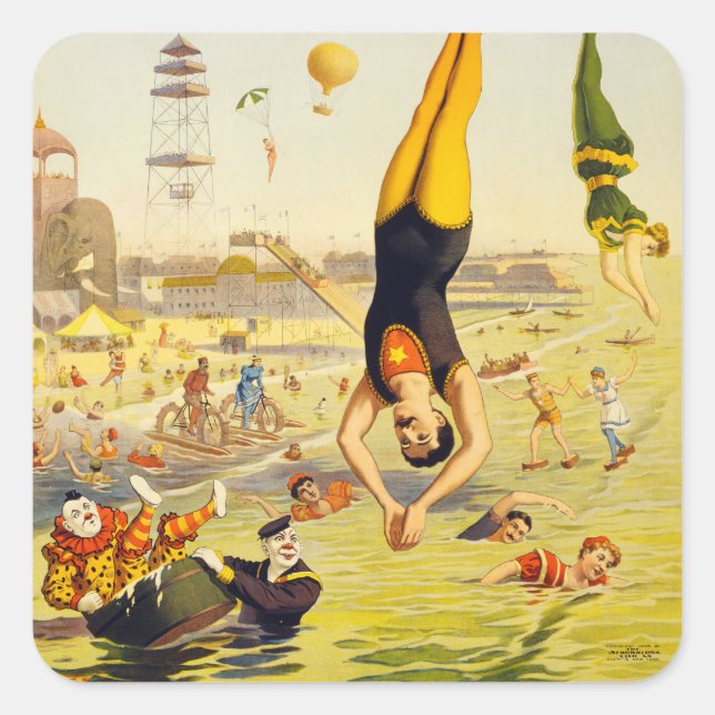 1898 Coney Island Sideshow Poster Square Sticker (Front)