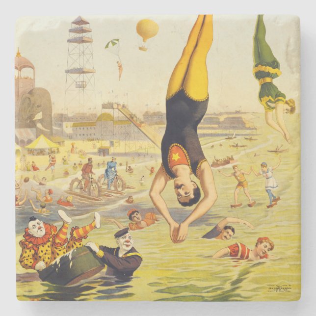 1898 Coney Island Sideshow Poster Stone Coaster (Front)