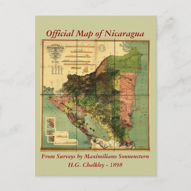 1898 Official Map of Nicaragua Postcard (Front)
