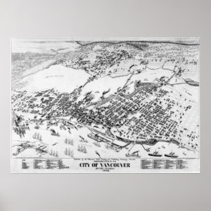 1898 Vancouver, B.C. Bird's Eye View Panoramic Map Poster