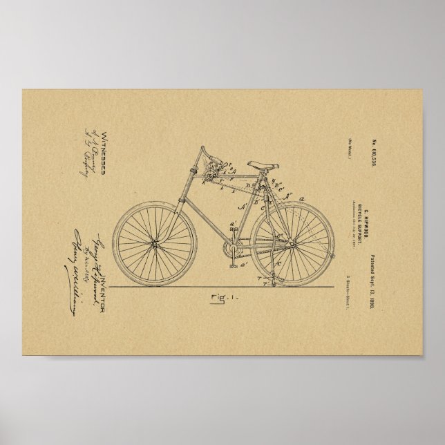 1898 Vintage Bicycle Patent Art Print (Front)