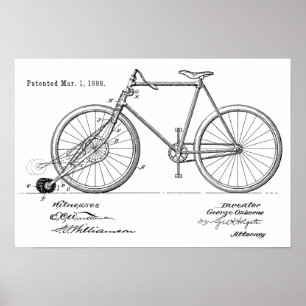 1898 Vintage Bicycle Patent Art Print Customise