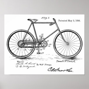 1898 Vintage Bicycle Patent Art Print Customise