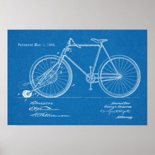 1898 Vintage Bicycle Patent Blueprint Art Print