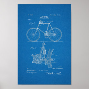 1898 Vintage Bicycle Patent Print Blueprint Art