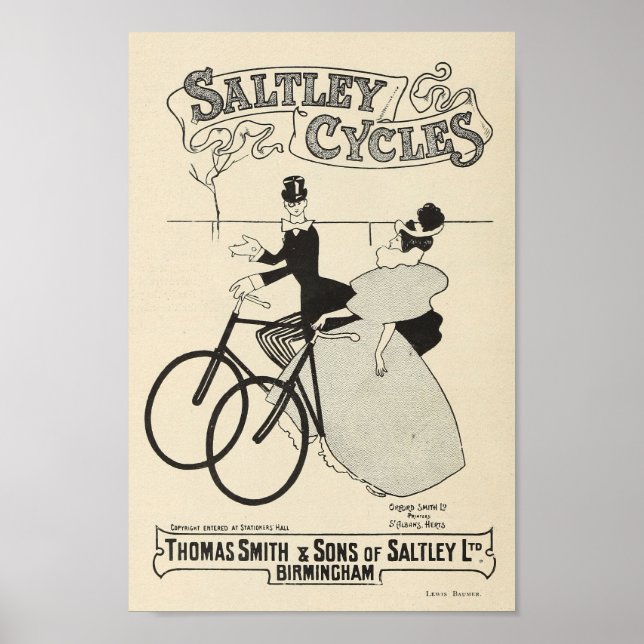 1898 Vintage Bicycle Saltley Cycles Ad Art Poster (Front)
