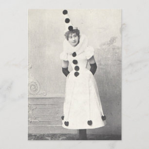 1898 Woman in Clown Costume, Antique Photograph Invitation