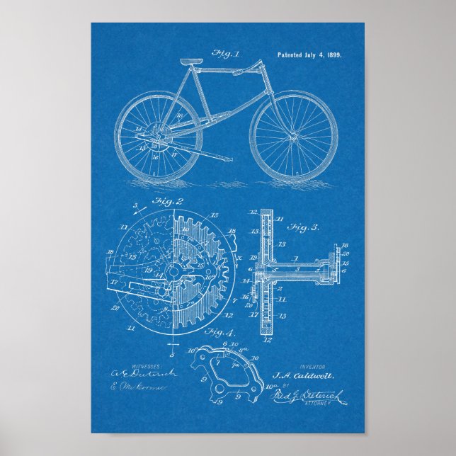 1899 Lever Propelled Bicycle Patent Art Print (Front)