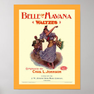 1899 Old Sheet Music Cover Copy BELLE OF HAVANA Poster