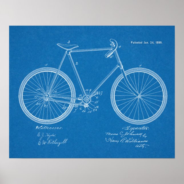 1899 Vintage Chainless Bicycle Patent Blueprint Poster (Front)