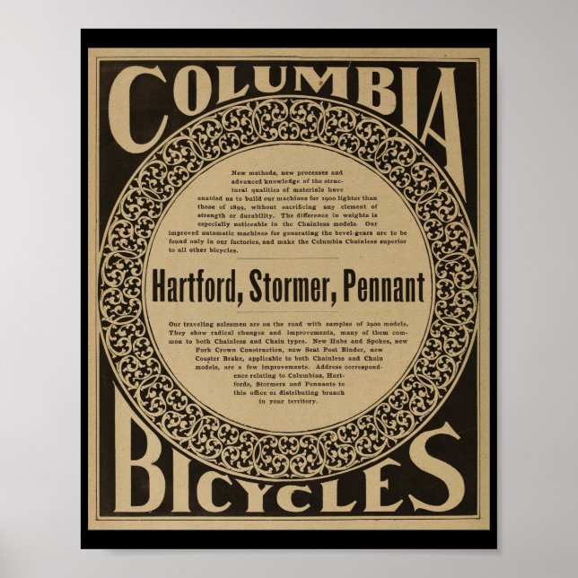 1899 Vintage Columbia Bicycles Ad Art Poster (Front)