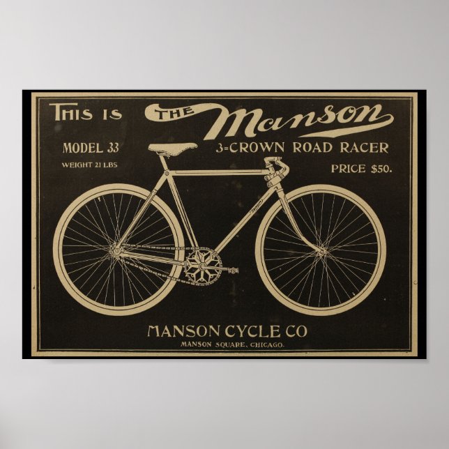 1899 Vintage Manson Bicycle Ad Art Poster (Front)