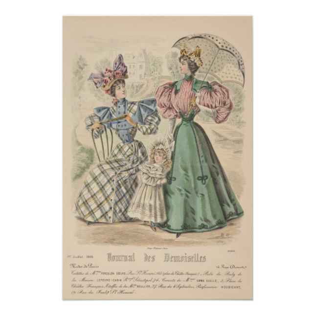 1899 Vintage Victorian French Ladies Fashion Plate Poster (Front)