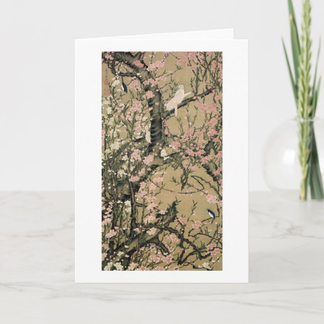 18.桃花小禽図, 若冲 Peach Blossoms & Small Birds, Jakuchū Card (Front)