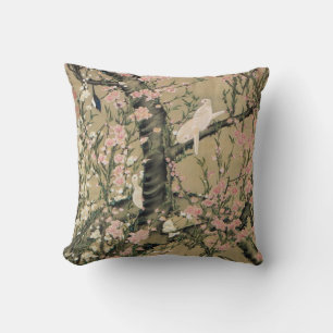 18.桃花小禽図, 若冲 Peach Blossoms & Small Birds, Jakuchū Cushion