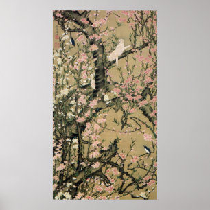 18.桃花小禽図, 若冲 Peach Blossoms & Small  Poster