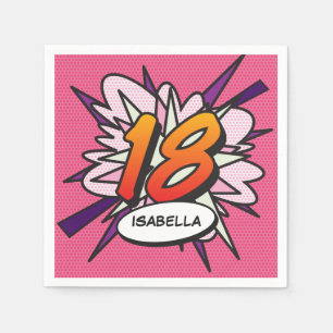 18 Birthday Fun Retro Comic Book Pink Napkin