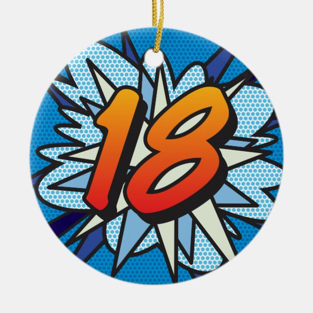 18 Birthday Photo Fun Retro Comic Book Ceramic Tree Decoration (Front)