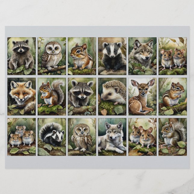 18 Forest Animal Rectangles 4 Junk Journaling Etc. (Front)