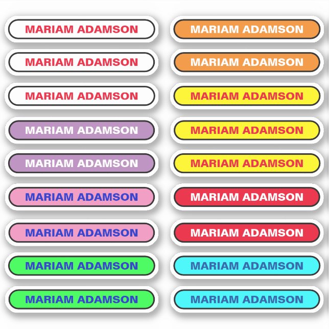 18 Full Name Tag Slips - School Student Stickers (Front)
