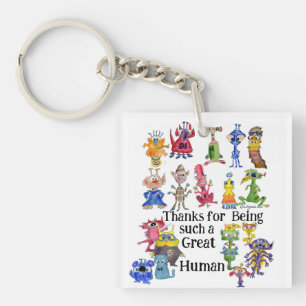 18 Funny Cartoon Aliens Express Thanks Key Ring