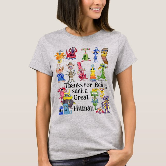 18 Funny Cartoon Aliens Express Thanks T-Shirt (Front)