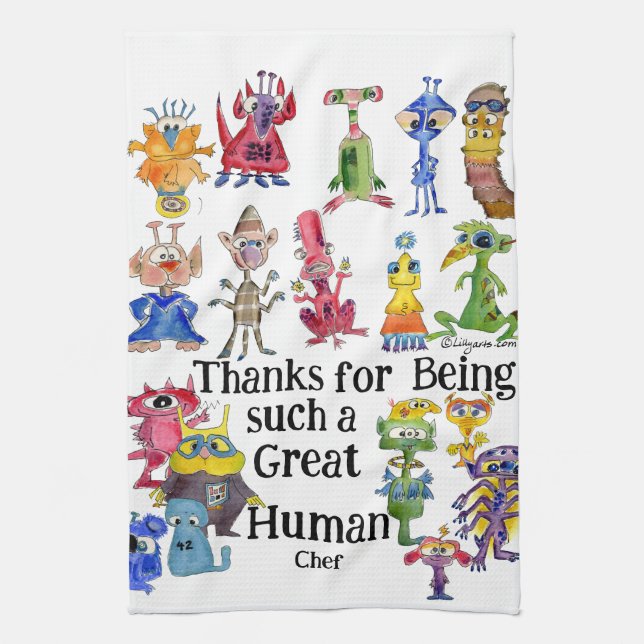 18 Funny Cartoon Aliens Express Thanks Tea Towel (Vertical)