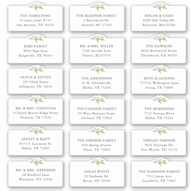 18 Greenery Wedding Shipping Address Sticker (Front)
