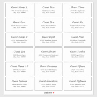 18 Guest Address Labels Elegant Minimalist Sticker